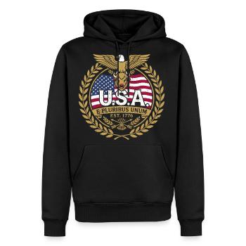 USA E Pluribus Unum Est 1776 Eagle Flag Crest - Men's Premium Hoodie - black - Front - Nico (187cm) & Julia (174cm)
