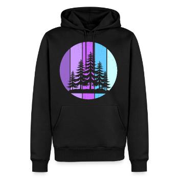 Retro Sunset Pine Forest Circle –  Nature Outdoor  - Men's Premium Hoodie - black - Front - Nico (187cm) & Julia (174cm)