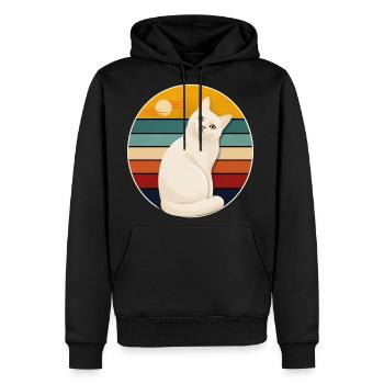 Cute white Cat  Retro Sunset Vintage 70s - Men's Premium Hoodie - black - Front - Nico (187cm) & Julia (174cm)