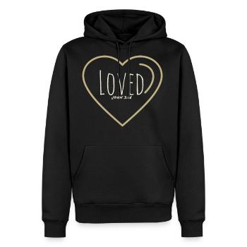 Loved John 3:16 - Men's Premium Hoodie - black - Front - Nico (187cm) & Julia (174cm)