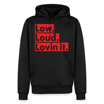LOW LOUD LOVIN IT - Men's Premium Hoodie - black - Front - Nico (187cm) & Julia (174cm)