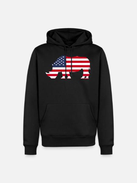 American Flag Rhinoceros For A Patriotic Battle - Men's Premium Hoodie - black