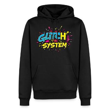 GLITCH THE SYSTEM – Disruptive Neon Typography - Men's Premium Hoodie - black - Front - Nico (187cm) & Julia (174cm)