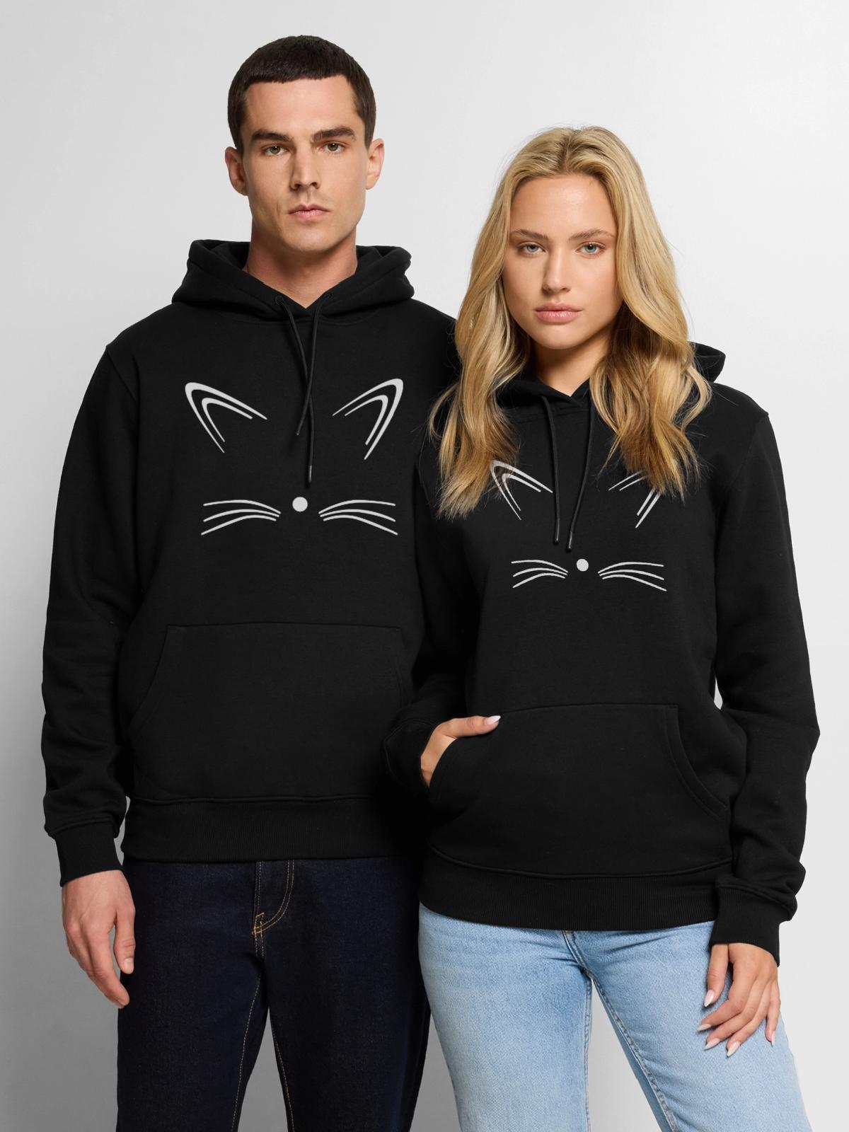 Cat Face - Men's Premium Hoodie - black - Front - Nico (187cm) & Julia (174cm)