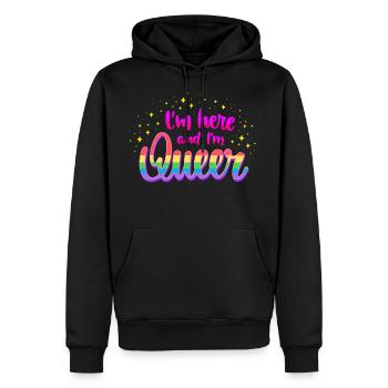 I AM HERE AND I AM QUEER - Men's Premium Hoodie - black - Front - Nico (187cm) & Julia (174cm)