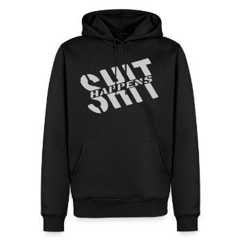 Motto Shit happens joke - Men's Premium Hoodie - black - Front - Nico (187cm) & Julia (174cm)