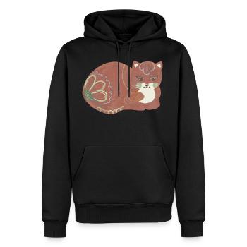 Folk art comfy cat - Men's Premium Hoodie - black - Front - Nico (187cm) & Julia (174cm)