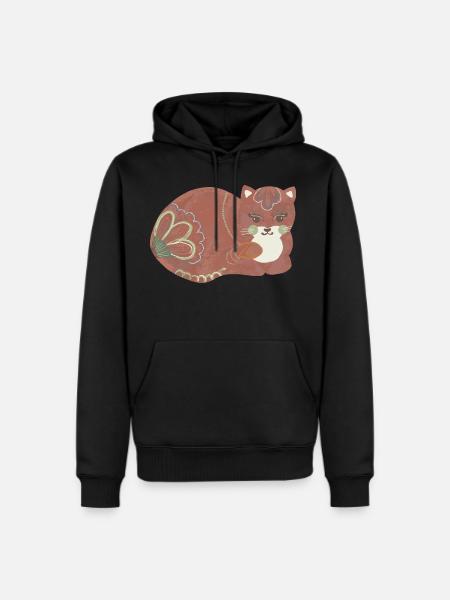 Folk art comfy cat - Men's Premium Hoodie - black