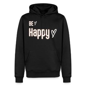 be happy - Men's Premium Hoodie - black - Front - Nico (187cm) & Julia (174cm)