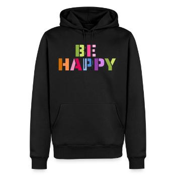 Be Happy - Men's Premium Hoodie - black - Front - Nico (187cm) & Julia (174cm)
