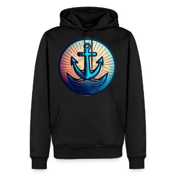 Sailing Motor Boat Anchor Around Sunset - Men's Premium Hoodie - black - Front - Nico (187cm) & Julia (174cm)
