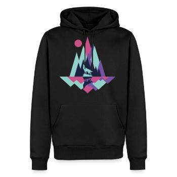 Wolf silhouette travel adventure hiking gift - Men's Premium Hoodie - black - Front - Nico (187cm) & Julia (174cm)
