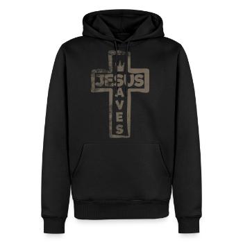 Jesus - Jesus Saves - Men's Premium Hoodie - black - Front - Nico (187cm) & Julia (174cm)