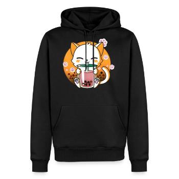 Cat Boba Tea Bubble Tea Anime Kawaii Neko Cadeaux - Molleton à capuche Premium pour homme - noir - Devant - Nico (187cm) & Julia (174cm)