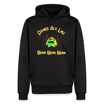 Funny Green Alien With A Playful Quip - Men's Premium Hoodie - black - Front - Nico (187cm) & Julia (174cm)