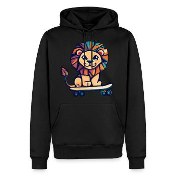 Lion cubiste sur skateboard - Molleton à capuche Premium pour homme - noir - Devant - Nico (187cm) & Julia (174cm)