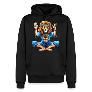 Lion Yogi - Men's Premium Hoodie - black - Front - Nico (187cm) & Julia (174cm)