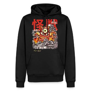 Kaiju Bacon Anime Japonais Monster Eyeball - Molleton à capuche Premium pour homme - noir - Devant - Nico (187cm) & Julia (174cm)