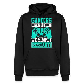 GAMERS NEVER QUIT WE SIMPLY RESTART - Men's Premium Hoodie - black - Front - Nico (187cm) & Julia (174cm)