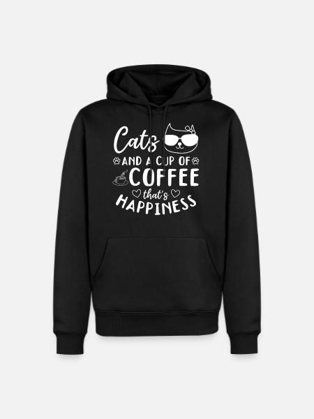 Cats And A Cup Of Coffee That's Happiness - Cat - Men's Premium Hoodie - black