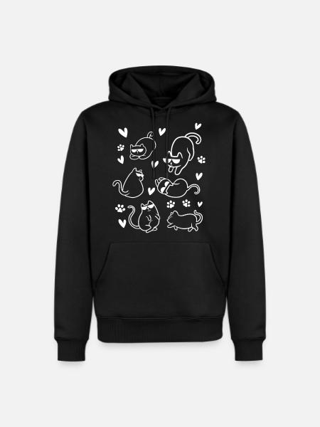 Cat Lover Cats Hearts Paws Cat I Line Art Cats Fun - Men's Premium Hoodie - black