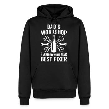 DADS WORKSHOP REPAIRED WITH BEER BEST FIXER Pro - Men's Premium Hoodie - black - Front - Nico (187cm) & Julia (174cm)