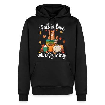 Fall in Love with Reading Cat - Men's Premium Hoodie - black - Front - Nico (187cm) & Julia (174cm)