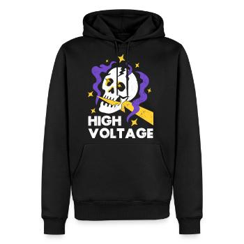 Funny High Voltage Gothic Electric Lightning Skull - Men's Premium Hoodie - black - Front - Nico (187cm) & Julia (174cm)