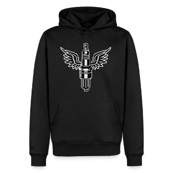 Sparkplug with wings motor motorsport mechanic - Men's Premium Hoodie - black - Front - Nico (187cm) & Julia (174cm)