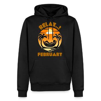 relax in FEBRUARY - Men's Premium Hoodie - black - Front - Nico (187cm) & Julia (174cm)