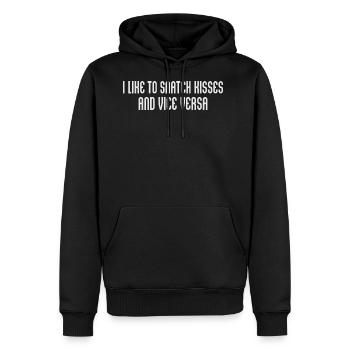 Please provide design image for analysis - Men's Premium Hoodie - black - Front - Nico (187cm) & Julia (174cm)