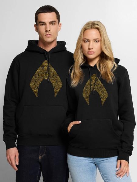 Aquaman Film Logo Gold Leaf - Men's Premium Hoodie - black - Front - Nico (187cm) & Julia (174cm)