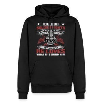 Soldier Fights Because They Love What's Behind - Men's Premium Hoodie - black - Front - Nico (187cm) & Julia (174cm)