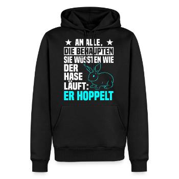 The Hare Is Hopped - Men's Premium Hoodie - black - Front - Nico (187cm) & Julia (174cm)