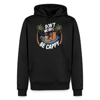 Dont Worry Be Cappy Relaxing Funny Capybara - Men's Premium Hoodie - black - Front - Nico (187cm) & Julia (174cm)