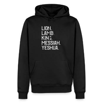 Distressed Lion Lamb King Messiah Yeshua Christian - Men's Premium Hoodie - black - Front - Nico (187cm) & Julia (174cm)