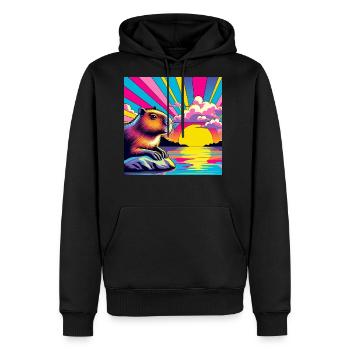Neon Sunset Guinea Pig - Men's Premium Hoodie - black - Front - Nico (187cm) & Julia (174cm)
