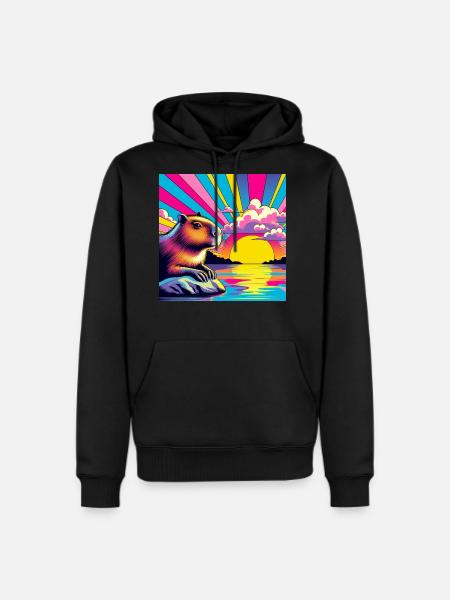 Neon Sunset Guinea Pig - Men's Premium Hoodie - black