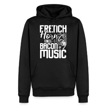 Le cor d’harmonie est le lard de la musique - Molleton à capuche Premium pour homme - noir - Devant - Nico (187cm) & Julia (174cm)