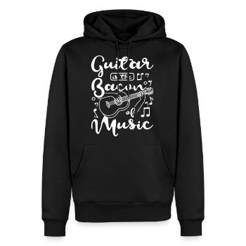 La guitare est le lard de la musique - Molleton à capuche Premium pour homme - noir - Devant - Nico (187cm) & Julia (174cm)