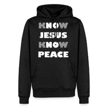 Jesus - Know Jesus, Know Peace! No Jesus, No Pea - Men's Premium Hoodie - black - Front - Nico (187cm) & Julia (174cm)