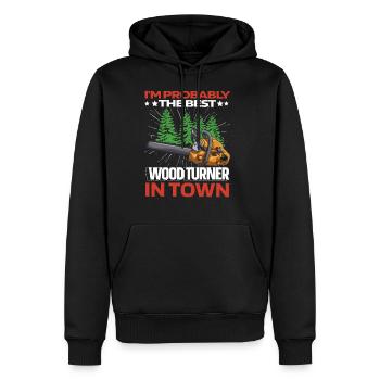 Wood Turning Funny - Men's Premium Hoodie - black - Front - Nico (187cm) & Julia (174cm)