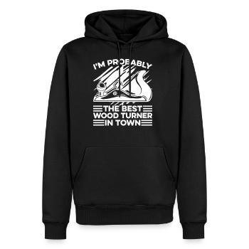 Wood Turning Funny - Men's Premium Hoodie - black - Front - Nico (187cm) & Julia (174cm)