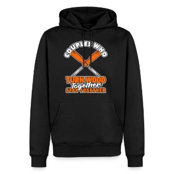 Wood Turning Couple - Men's Premium Hoodie - black - Front - Nico (187cm) & Julia (174cm)