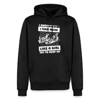 Wood Turning Girl - Men's Premium Hoodie - black - Front - Nico (187cm) & Julia (174cm)