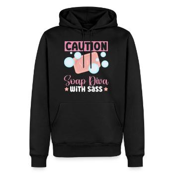 Caution - Soap Diva With Sass - Soap Making Soap - Men's Premium Hoodie - black - Front - Nico (187cm) & Julia (174cm)
