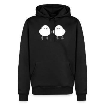 SHIMA ENAGA | Japanese Bird | Fluffy White Ball - Men's Premium Hoodie - black - Front - Nico (187cm) & Julia (174cm)