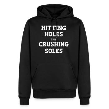 Hitting Holes And Crushing Soles Funny Cornhole - Men's Premium Hoodie - black - Front - Nico (187cm) & Julia (174cm)
