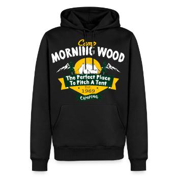 Morning Wood Camp Logo - Men's Premium Hoodie - black - Front - Nico (187cm) & Julia (174cm)