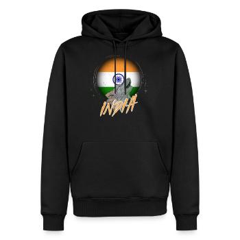 India - Men's Premium Hoodie - black - Front - Nico (187cm) & Julia (174cm)